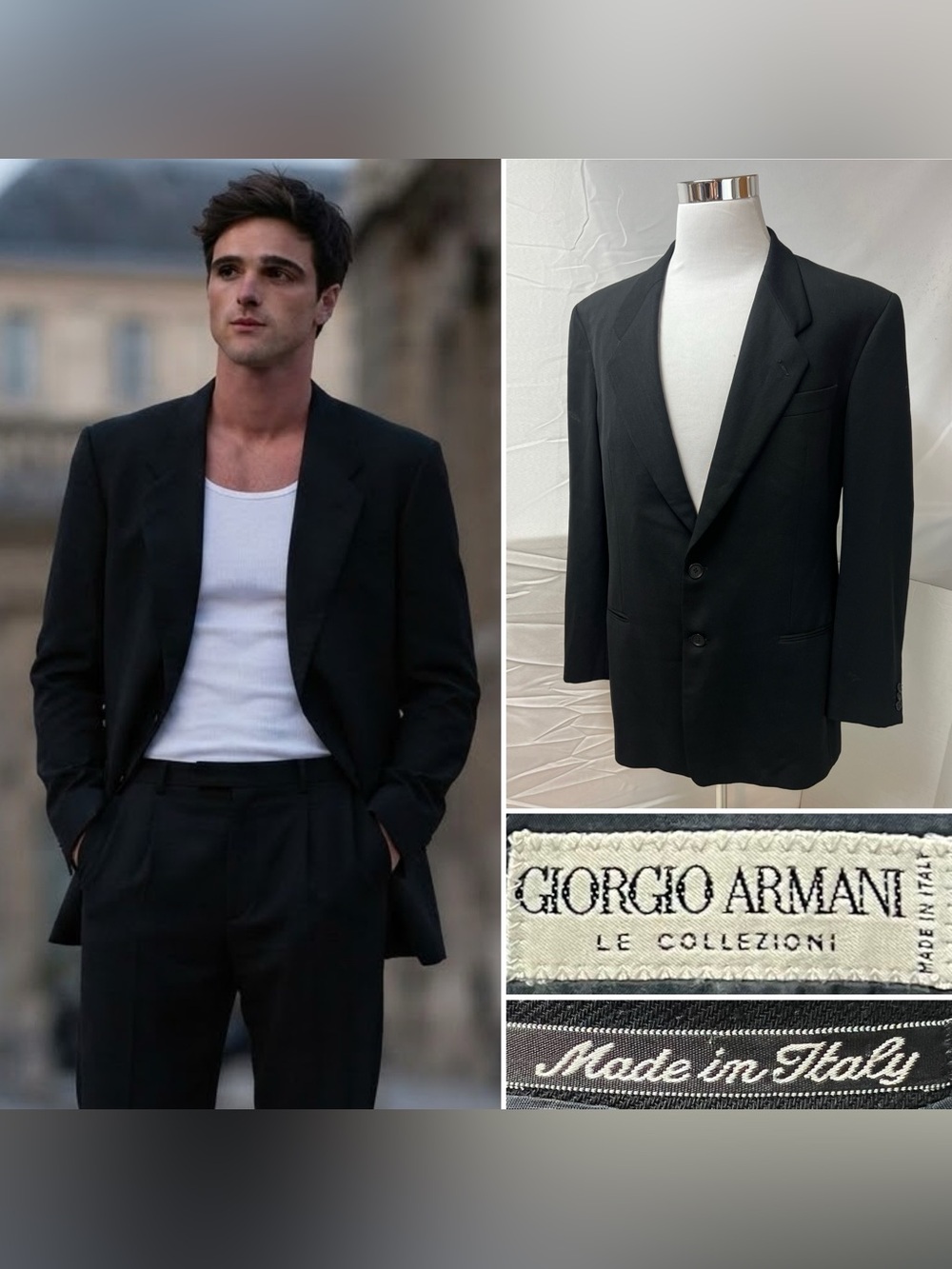 Giorgio Armani Collezioni Men's 44L Black Wool Vintage 90s Y2K Blazer Jacket